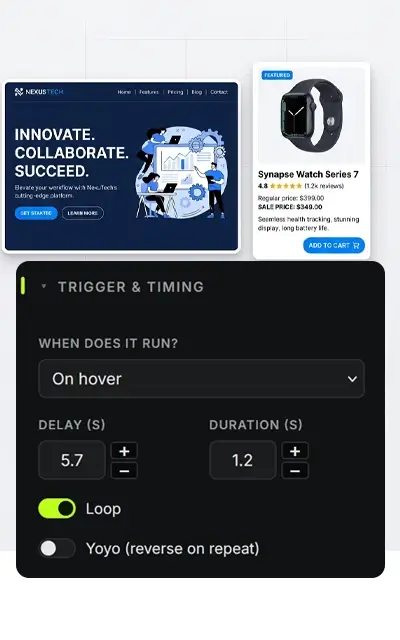 Glopzi trigger panel for scroll and time animations